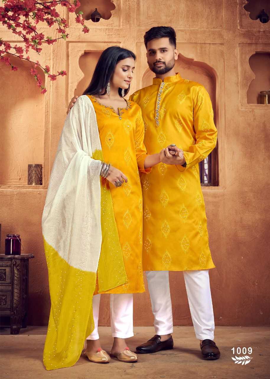 YNF COTTON RIN131 11 COUPLE WEAR WHOLESALE MENS KURTA PAYJAM & FEMALE KURTIS BOTTOM MANUFACTURER- Kapda Export