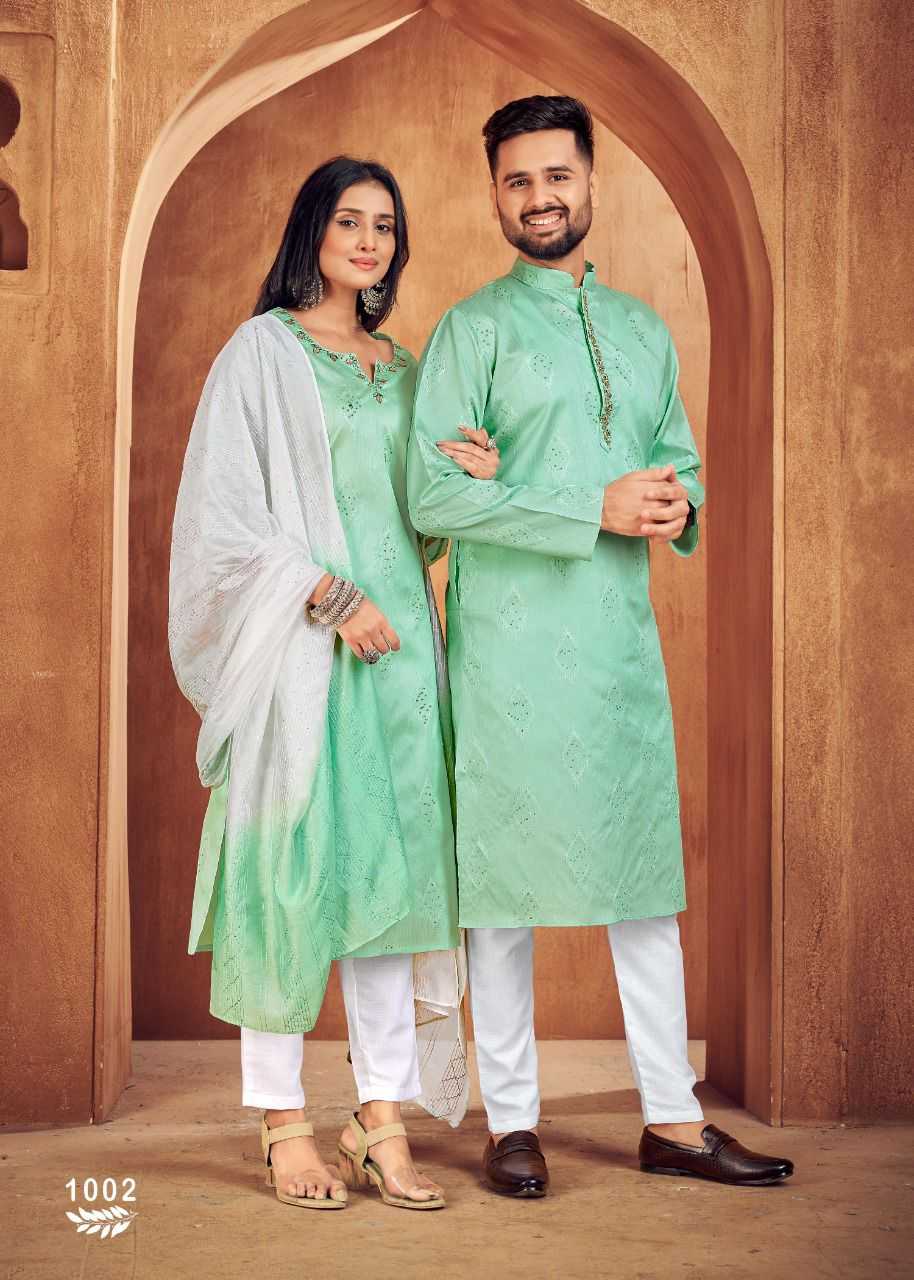 YNF COTTON RIN131 11 COUPLE WEAR WHOLESALE MENS KURTA PAYJAM & FEMALE KURTIS BOTTOM MANUFACTURER- Kapda Export