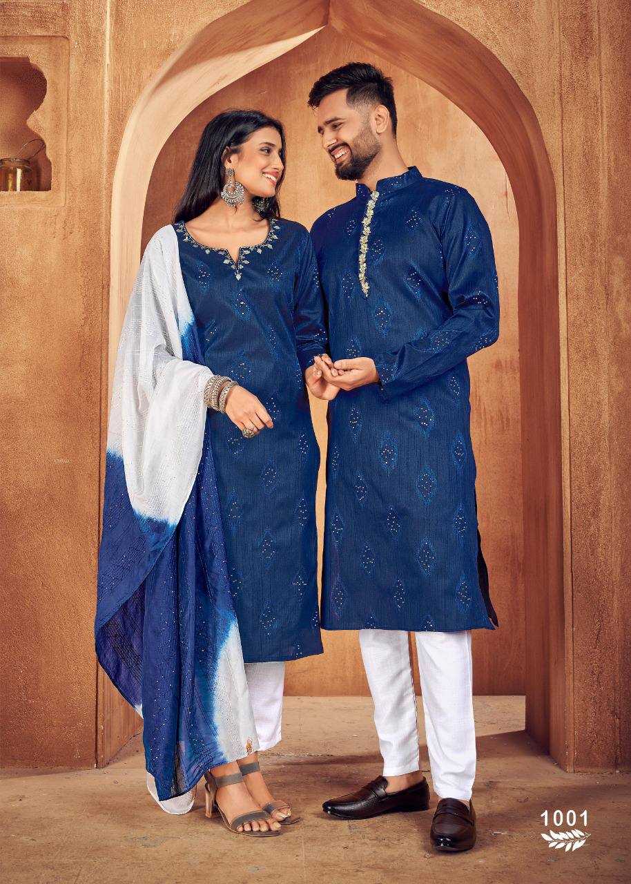 YNF COTTON RIN131 11 COUPLE WEAR WHOLESALE MENS KURTA PAYJAM & FEMALE KURTIS BOTTOM MANUFACTURER- Kapda Export