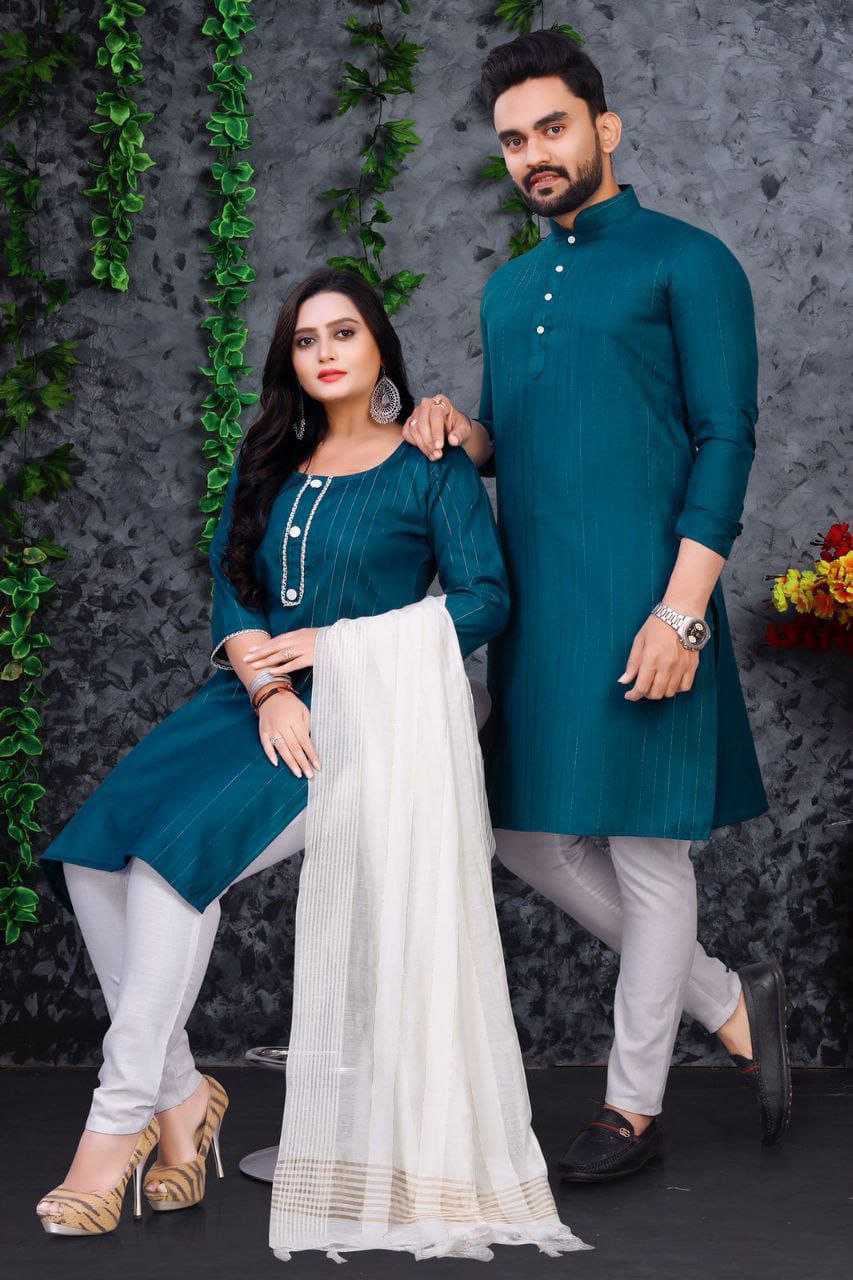 YNF COTTON RIN173 SNX01 COUPLE WEAR WHOLESALE MENS KURTA PAYJAM & FEMALE KURTIS BOTTOM MANUFACTURER- Kapda Export