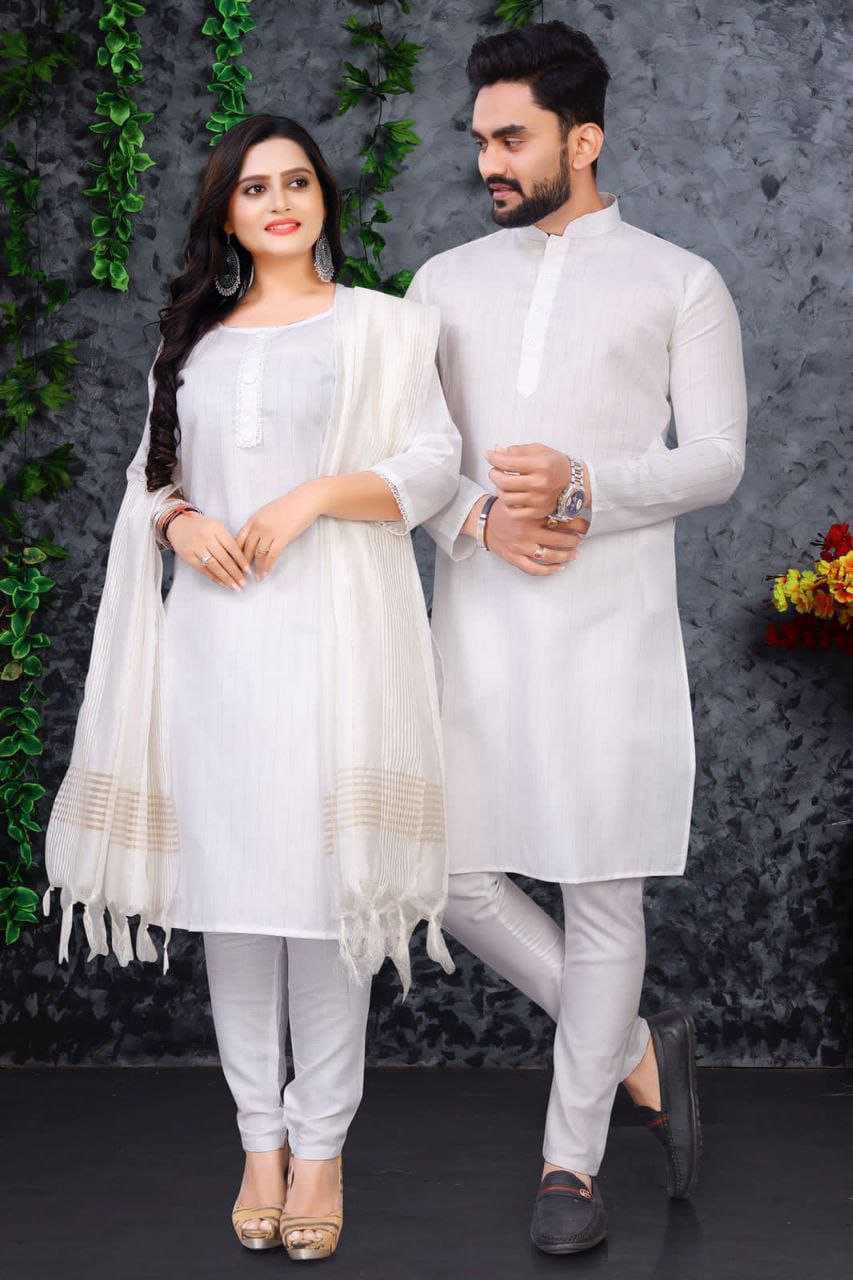 YNF COTTON RIN173 SNX01 COUPLE WEAR WHOLESALE MENS KURTA PAYJAM & FEMALE KURTIS BOTTOM MANUFACTURER- Kapda Export