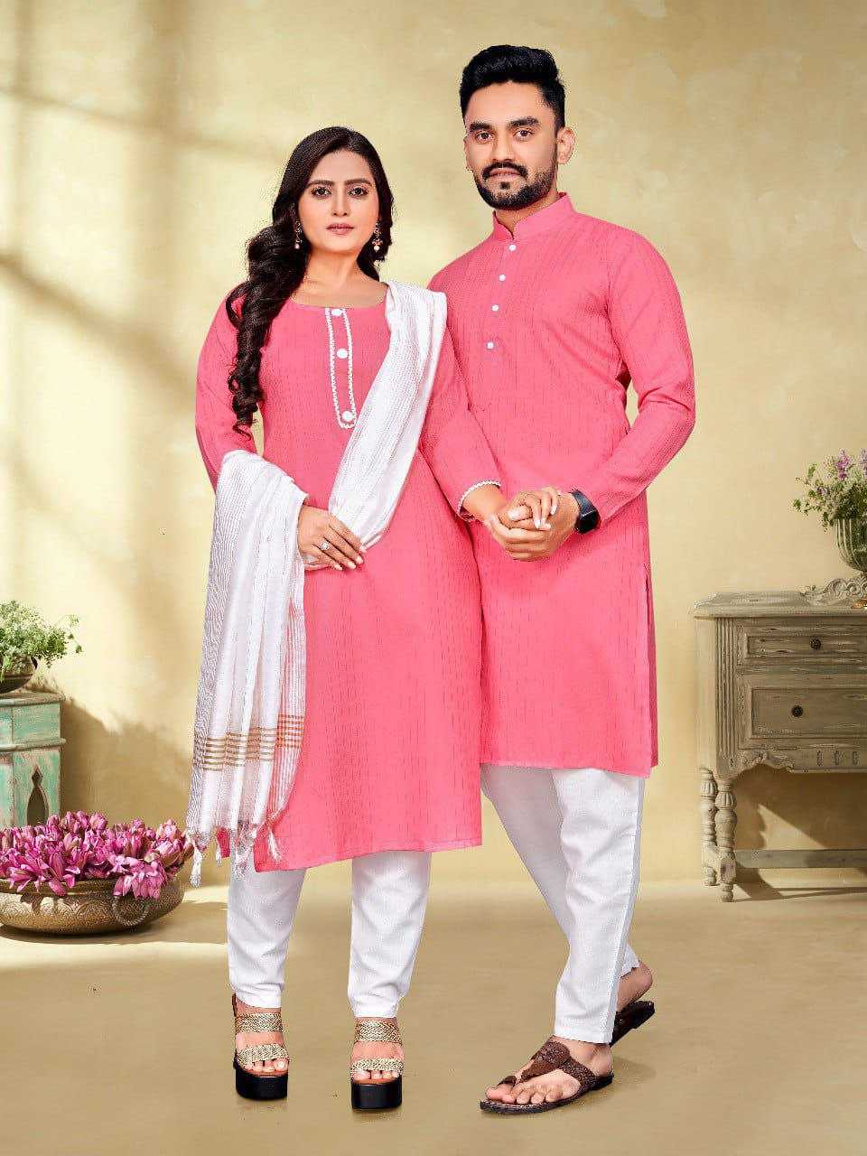 YNF COTTON RIN173 SNX01 COUPLE WEAR WHOLESALE MENS KURTA PAYJAM & FEMALE KURTIS BOTTOM MANUFACTURER- Kapda Export