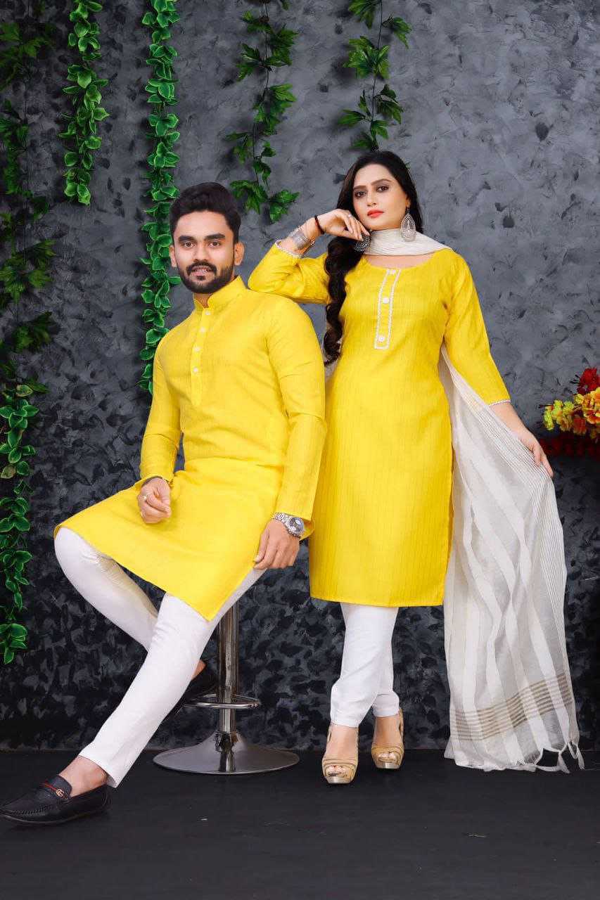 YNF COTTON RIN173 SNX01 COUPLE WEAR WHOLESALE MENS KURTA PAYJAM & FEMALE KURTIS BOTTOM MANUFACTURER- Kapda Export