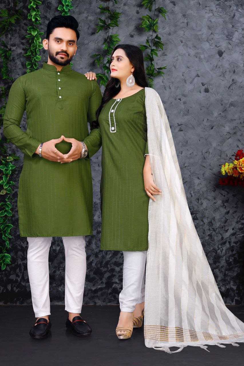 YNF COTTON RIN173 SNX01 COUPLE WEAR WHOLESALE MENS KURTA PAYJAM & FEMALE KURTIS BOTTOM MANUFACTURER- Kapda Export