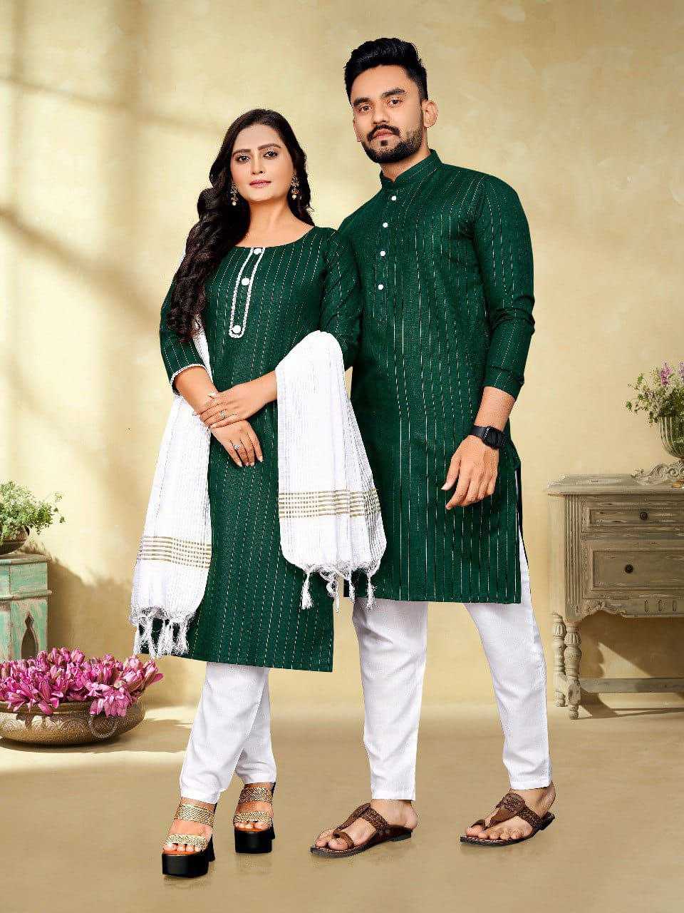 YNF COTTON RIN173 SNX01 COUPLE WEAR WHOLESALE MENS KURTA PAYJAM & FEMALE KURTIS BOTTOM MANUFACTURER- Kapda Export