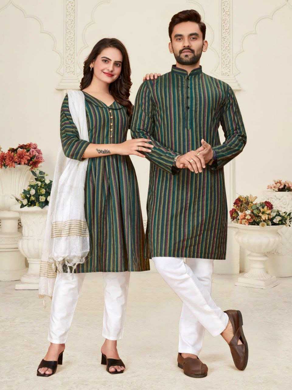 YNF COTTON RIN191 DHRUV-TARA COUPLE WEAR WHOLESALE MENS KURTA PAYJAM & FEMALE KURTIS BOTTOM MANUFACTURER- Kapda Export