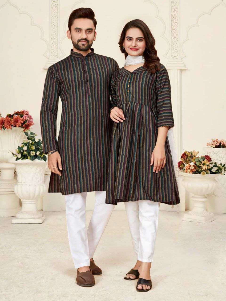 YNF COTTON RIN191 DHRUV-TARA COUPLE WEAR WHOLESALE MENS KURTA PAYJAM & FEMALE KURTIS BOTTOM MANUFACTURER- Kapda Export