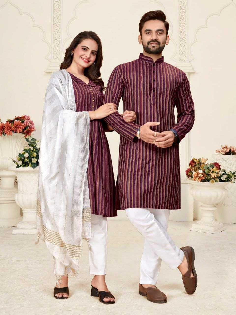 YNF COTTON RIN191 DHRUV-TARA COUPLE WEAR WHOLESALE MENS KURTA PAYJAM & FEMALE KURTIS BOTTOM MANUFACTURER- Kapda Export