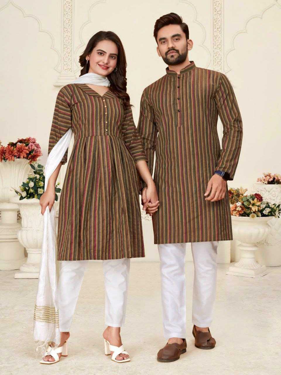 YNF COTTON RIN191 DHRUV-TARA COUPLE WEAR WHOLESALE MENS KURTA PAYJAM & FEMALE KURTIS BOTTOM MANUFACTURER- Kapda Export