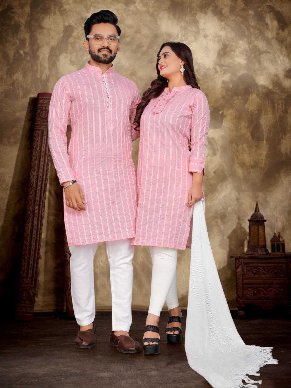 YNF COTTON RIN191 Madhu-Baala COUPLE WEAR WHOLESALE MENS KURTA PAYJAM & FEMALE KURTIS BOTTOM MANUFACTURER- Kapda Export