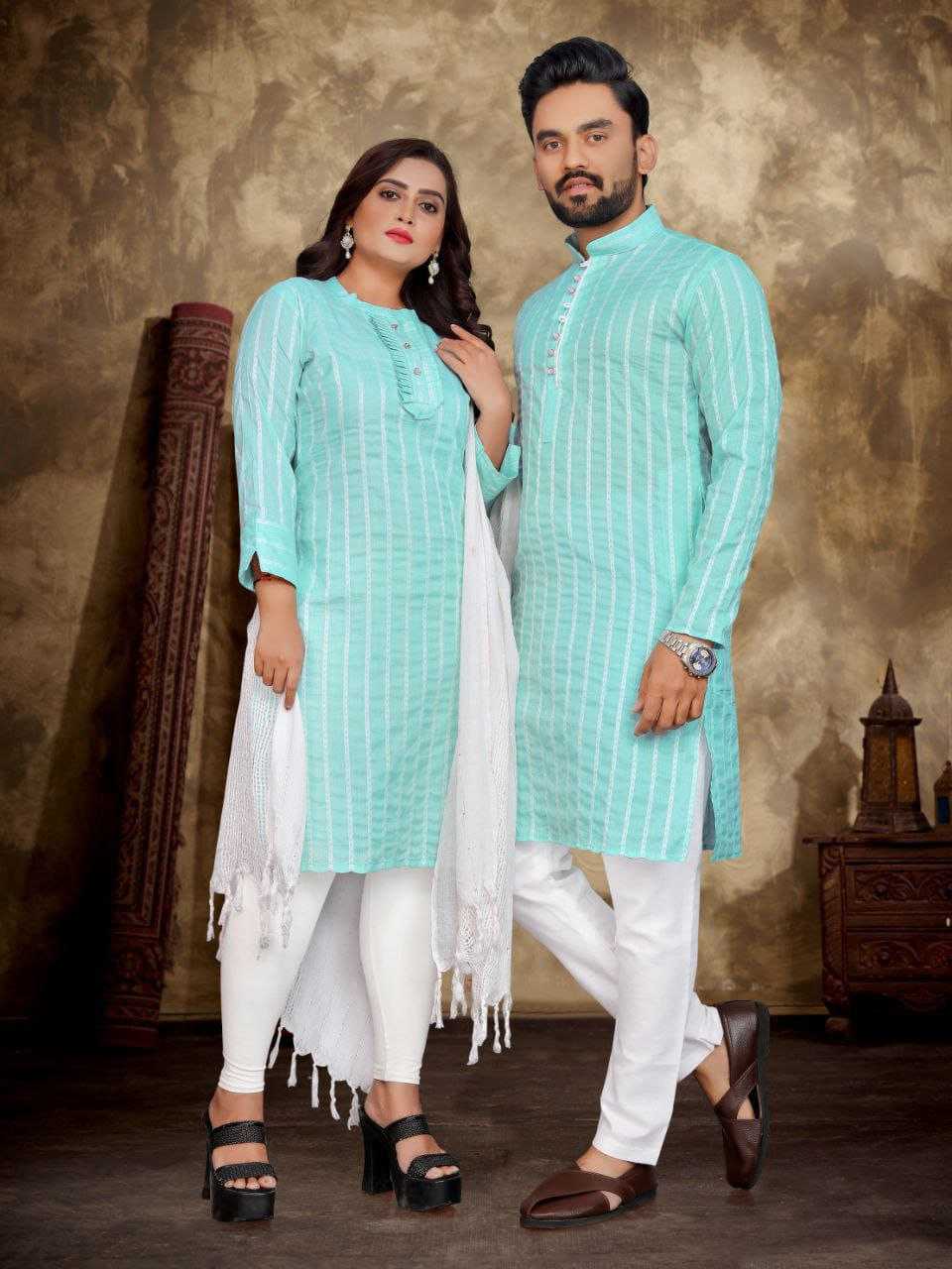 YNF COTTON RIN191 Madhu-Baala COUPLE WEAR WHOLESALE MENS KURTA PAYJAM & FEMALE KURTIS BOTTOM MANUFACTURER- Kapda Export