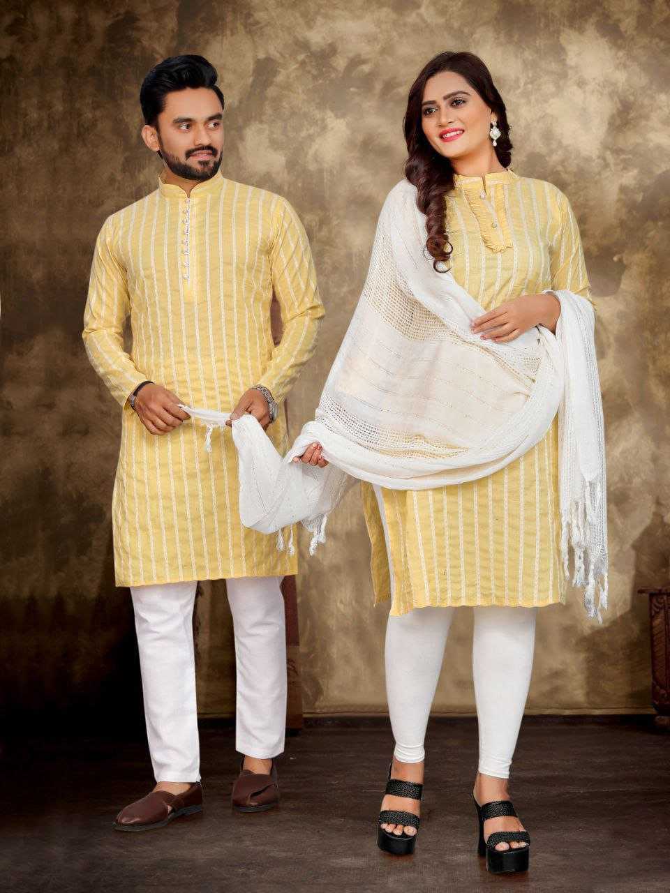 YNF COTTON RIN191 Madhu-Baala COUPLE WEAR WHOLESALE MENS KURTA PAYJAM & FEMALE KURTIS BOTTOM MANUFACTURER- Kapda Export