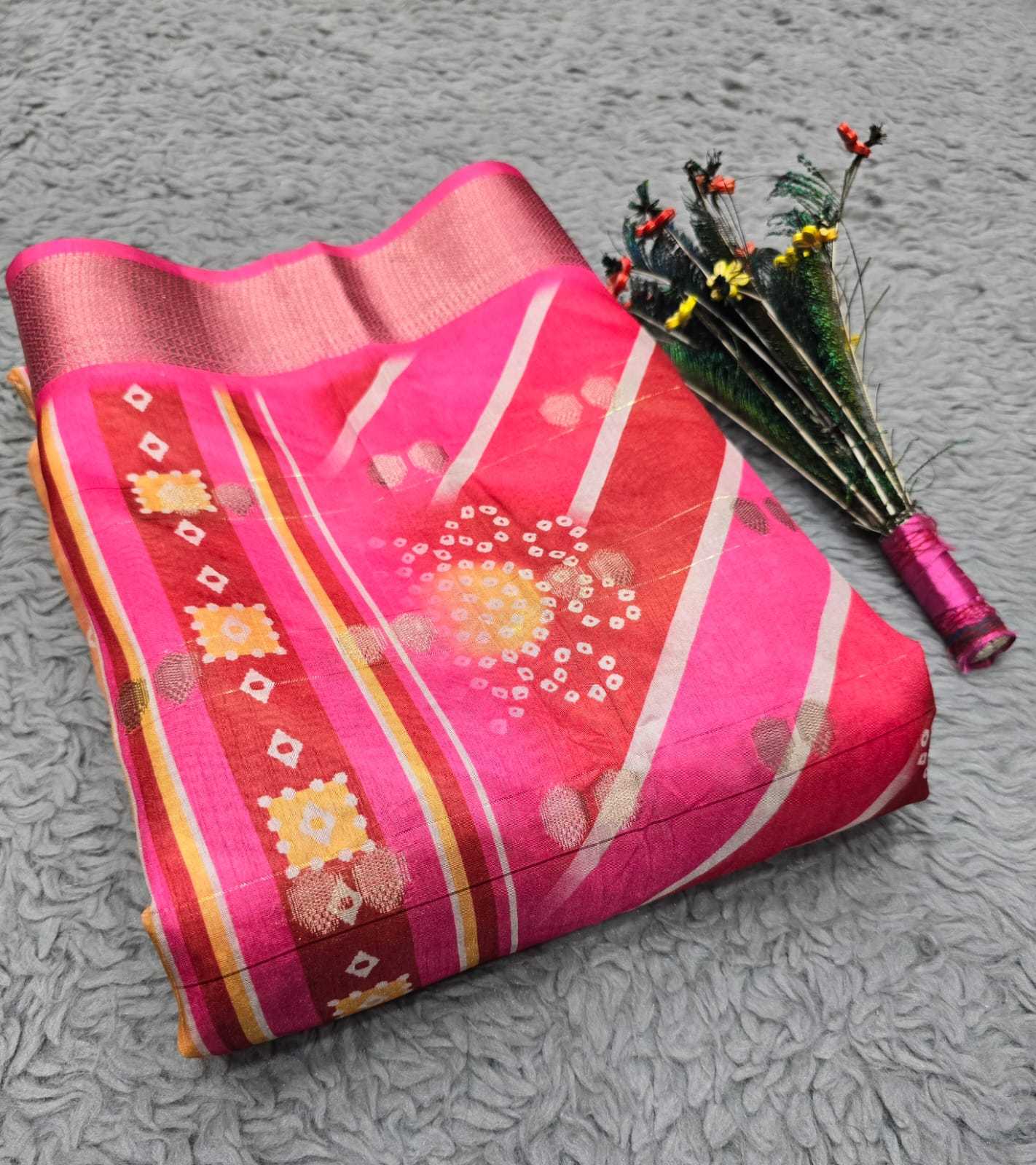 YNF DOLA SILK RIN128 RJK112 SAREES WHOLESALE DOLA SILK PRINTED SILK ZARI BORDER SILK SAREES MANUFACTURER- Kapda Export