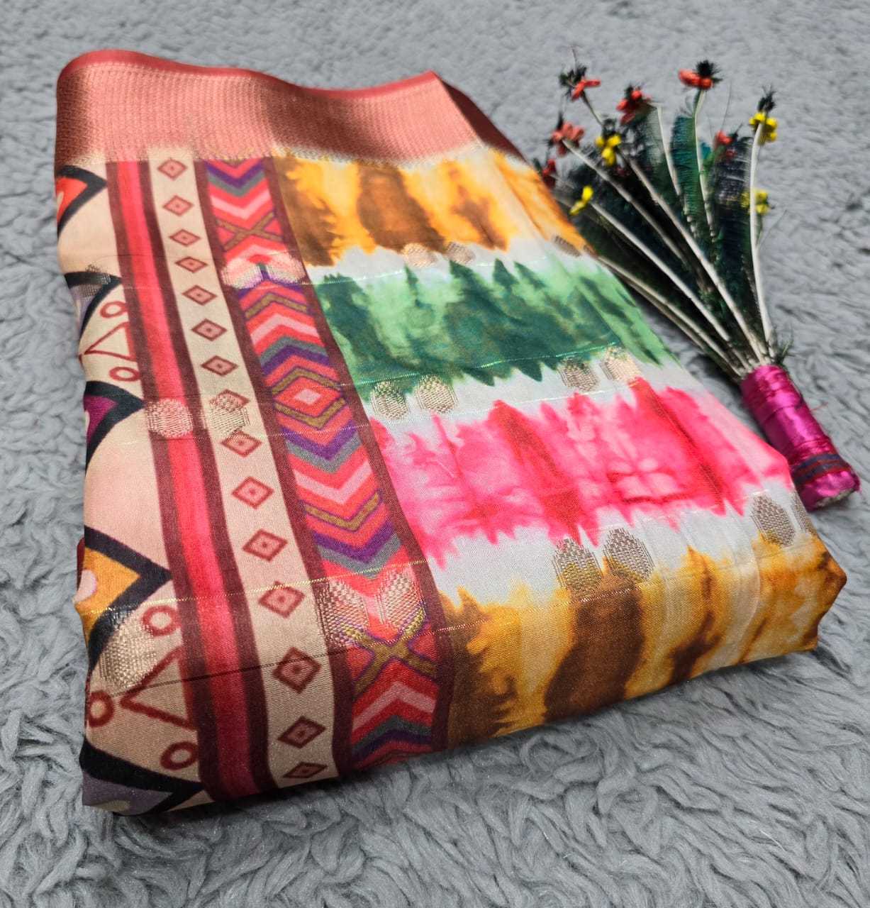 YNF DOLA SILK RIN128 RJK112 SAREES WHOLESALE DOLA SILK PRINTED SILK ZARI BORDER SILK SAREES MANUFACTURER- Kapda Export