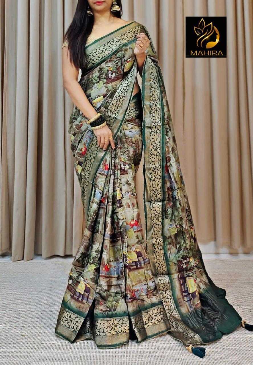 YNF DOLA SILK RIN149 MKD152 SILK SAREES WHOLESALE DOLA SILK ZARI BORDER SILK PRINTED SILK KALAMKARI SILK SAREES MANUFACTURER- Kapda Export