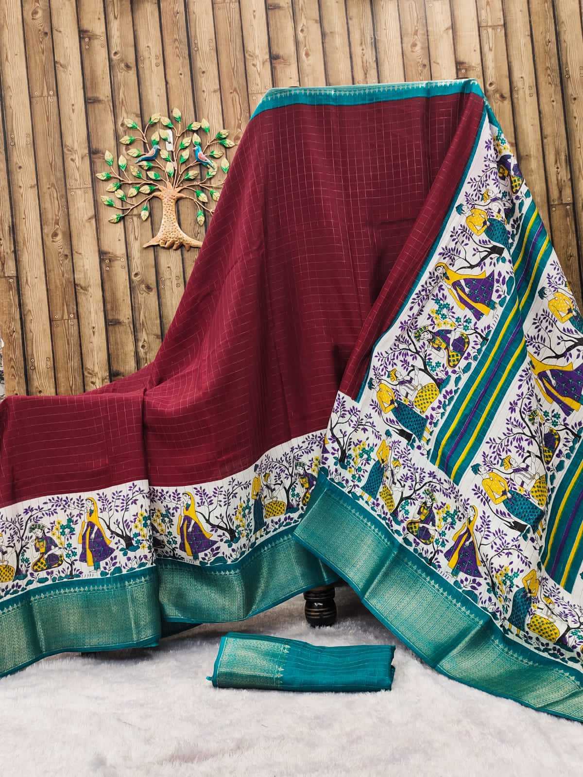 YNF DOLA SILK RIN149 MKD160 SILK SAREES WHOLESALE DOLA SILK ZARI BORDER SILK KALAMKARI SILK SAREES MANUFACTURER- Kapda Export