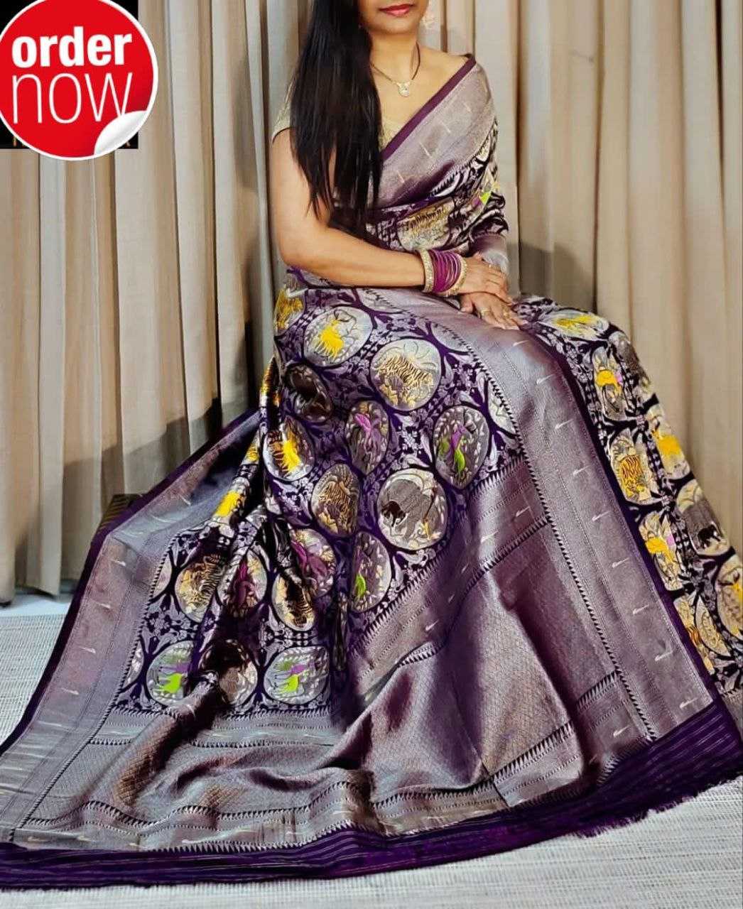 YNF DOLA SILK RIN165 RRI10 SILK SAREES WHOLESALE DOLA SILK ZARI BORDER SILK POCHAMAPALLY PRINTED SILK SAREES MANUFACTURER- Kapda Export