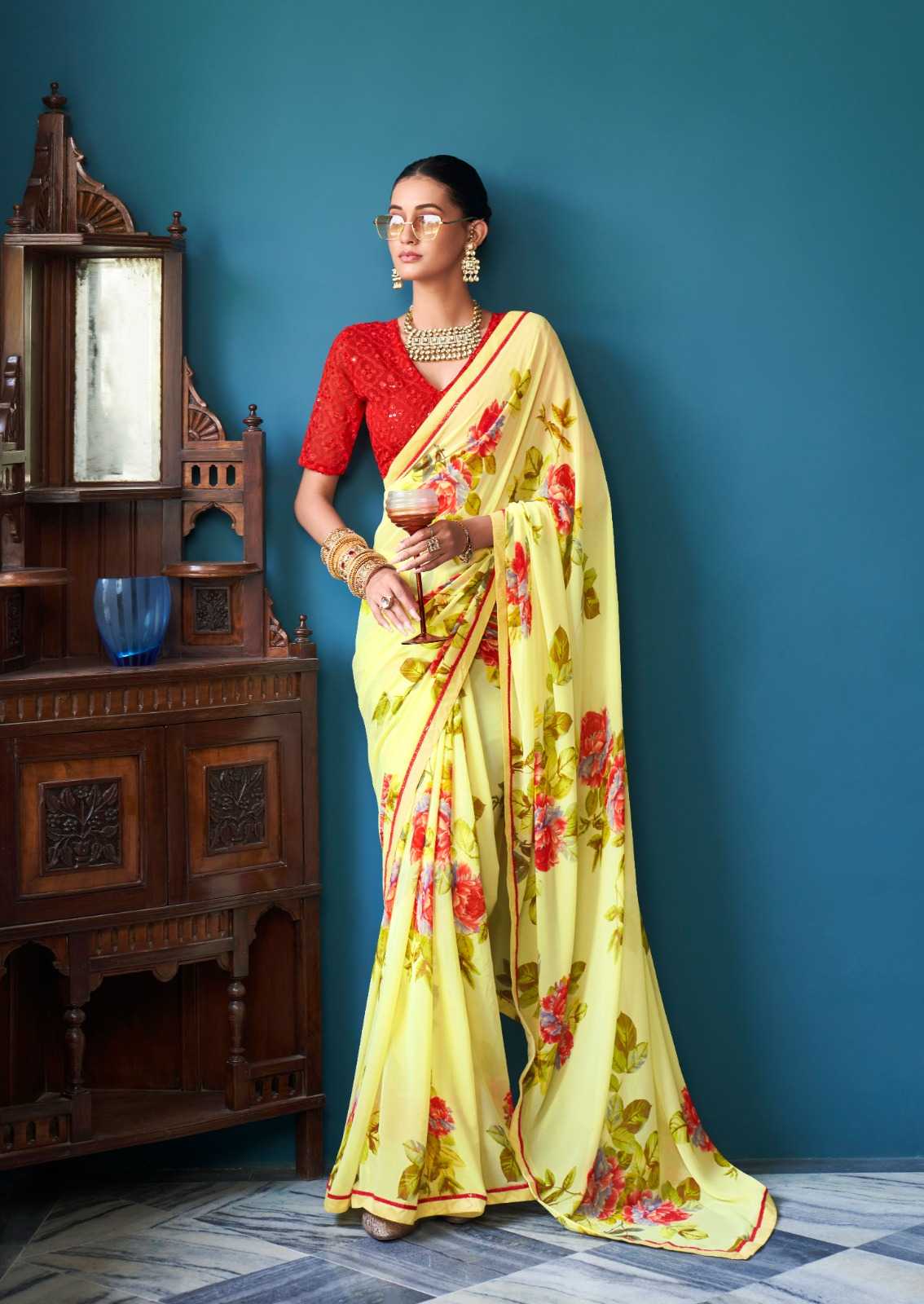 YNF GEORGETTE KESH235 Jharokha SAREES WHOLESALE PRINTED LADIES WEIGHTLESS SAREES MANUFACTURER- Kapda Export