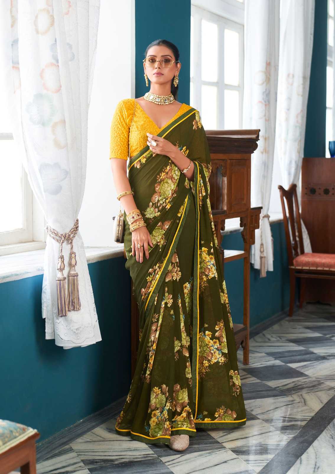 YNF GEORGETTE KESH235 Jharokha SAREES WHOLESALE PRINTED LADIES WEIGHTLESS SAREES MANUFACTURER- Kapda Export