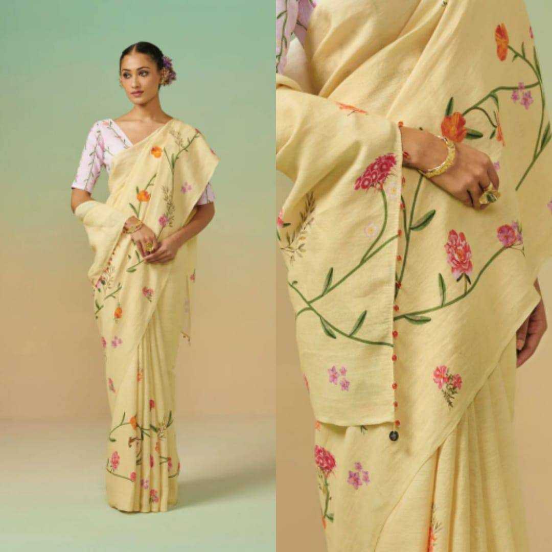 YNF LINEN KESH223 275 SAREES WHOLESALE PRINTED COTTON LINEN OFFICE WEAR SAREES MANUFACTURER- Kapda Export