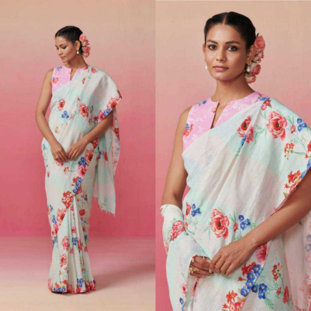 YNF LINEN KESH223 275 SAREES WHOLESALE PRINTED COTTON LINEN OFFICE WEAR SAREES MANUFACTURER- Kapda Export