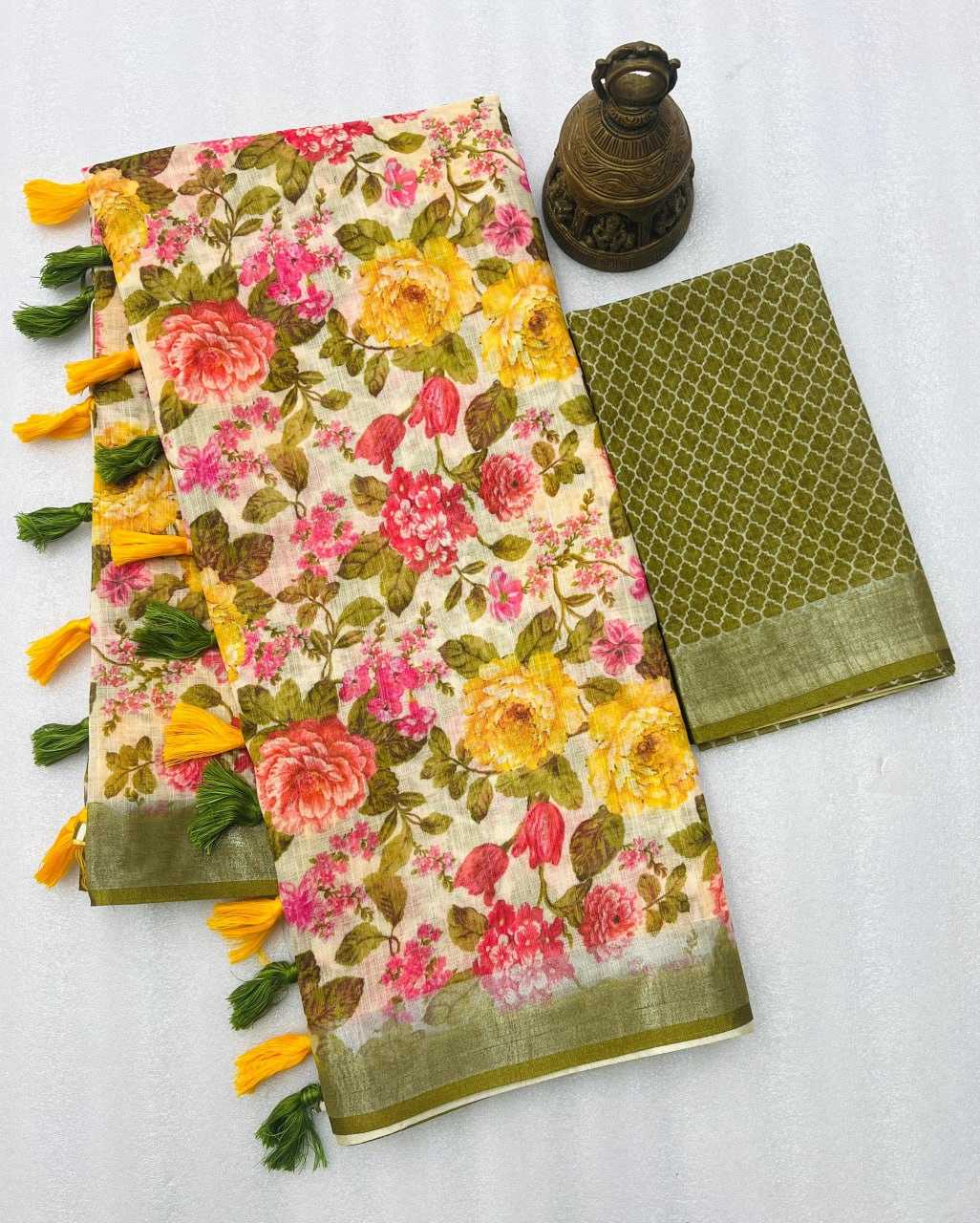 YNF LINEN KESH223 495 SAREES WHOLESALE OFFICE WEAR ZARI BORDER PRINTED LINEN SAREES MANUFACTURER- Kapda Export