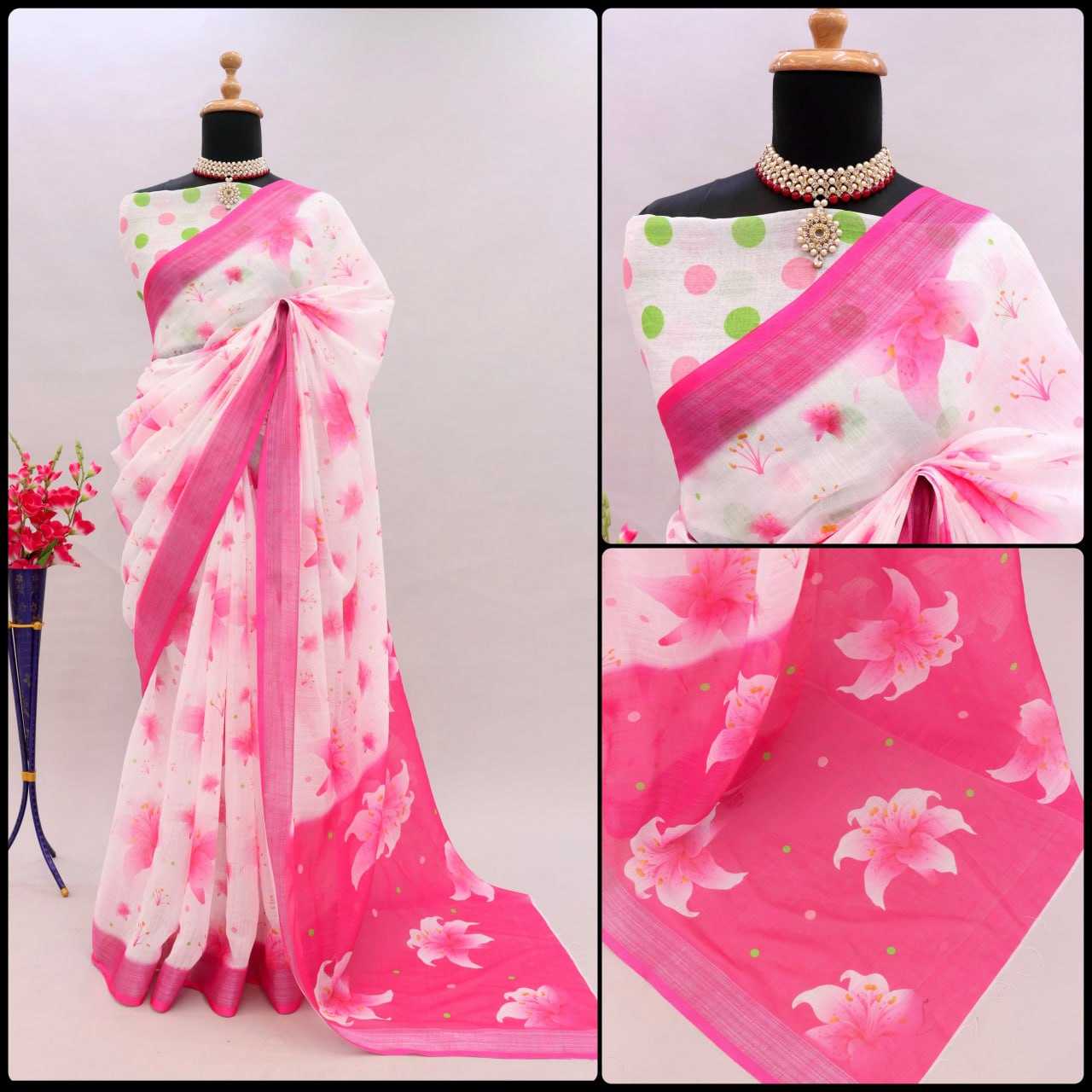 YNF LINEN KESH255 ETF03 SAREES WHOLESALE TRADITIONA PRINTED ZARI BORDER LINEN SAREES MANUFACTURER- Kapda Export