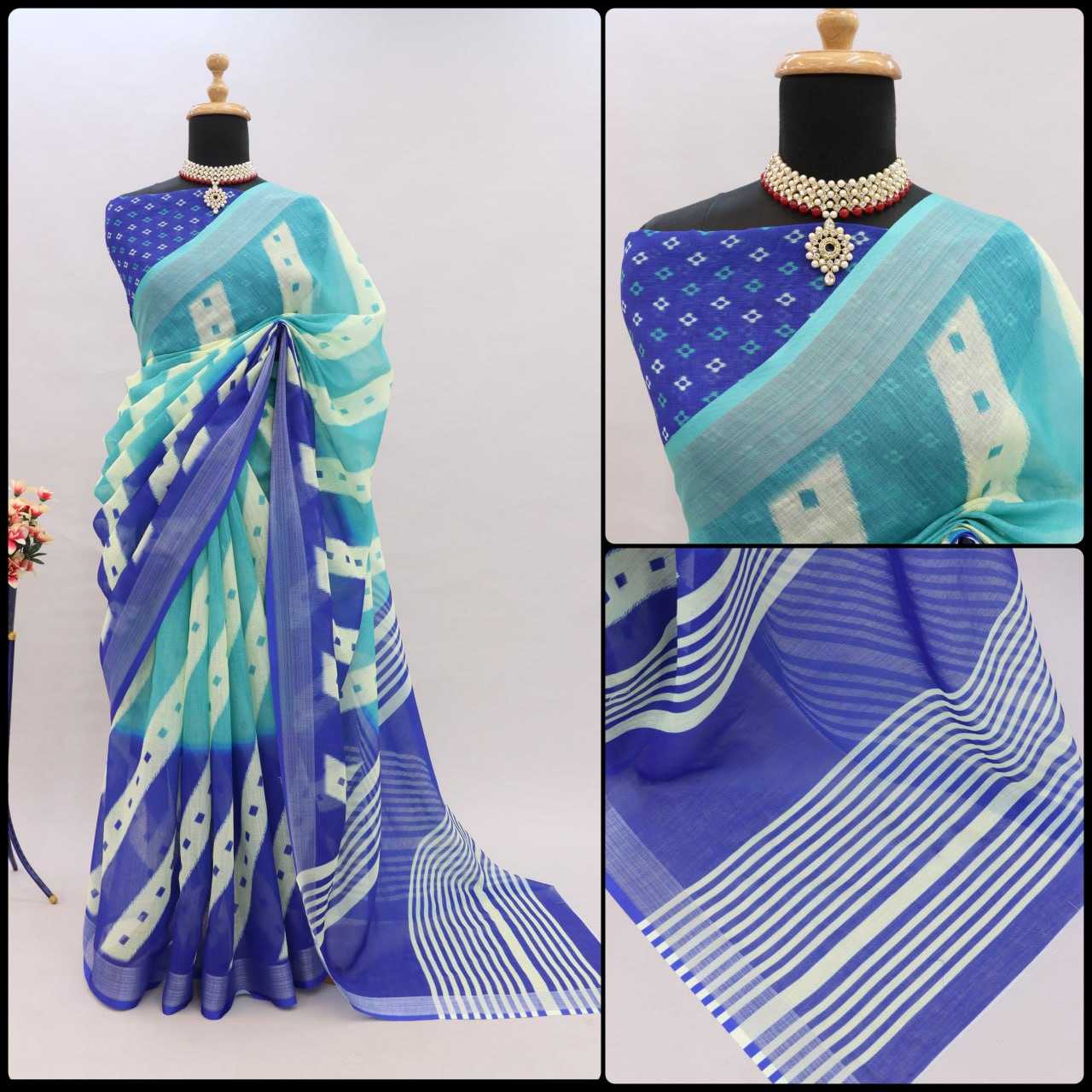 YNF LINEN KESH255 ETF03 SAREES WHOLESALE TRADITIONA PRINTED ZARI BORDER LINEN SAREES MANUFACTURER- Kapda Export