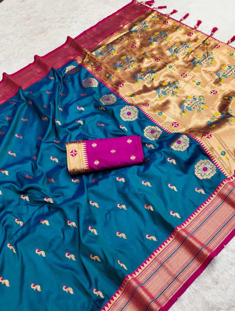 YNF PAITHANI SILK RIN150 Peacock Paithani Paithani SAREES WHOLESALE FESTIVEL PAITHANI SOFT SILK SAREES MANUFACTURER- Kapda Export