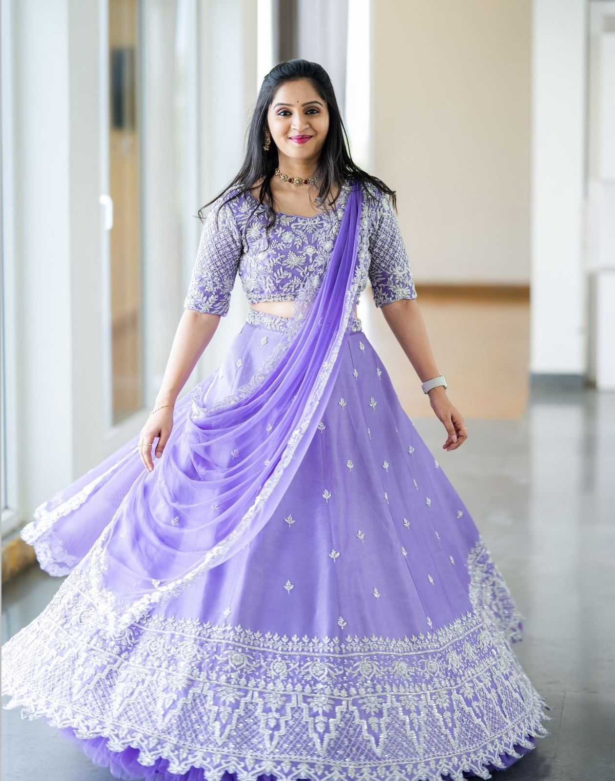 YNF PURE CHINON KESH392 VAI02 LEHENGAS WHOLESALE EMBROIDERED SEQUINS PURPLE LEHENGAS MANUFACTURER- Kapda Export