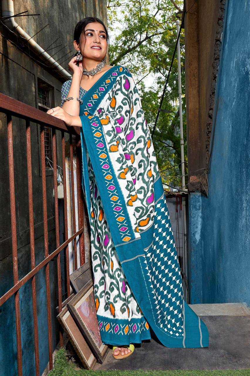 YNF PURE COTTON KESH244  IKKAT FUNDA SAREES WHOLESALE BLOCK PRINTED COTTON LADIES OFFICE WEAR SAREES MANUFACTURER- Kapda Export