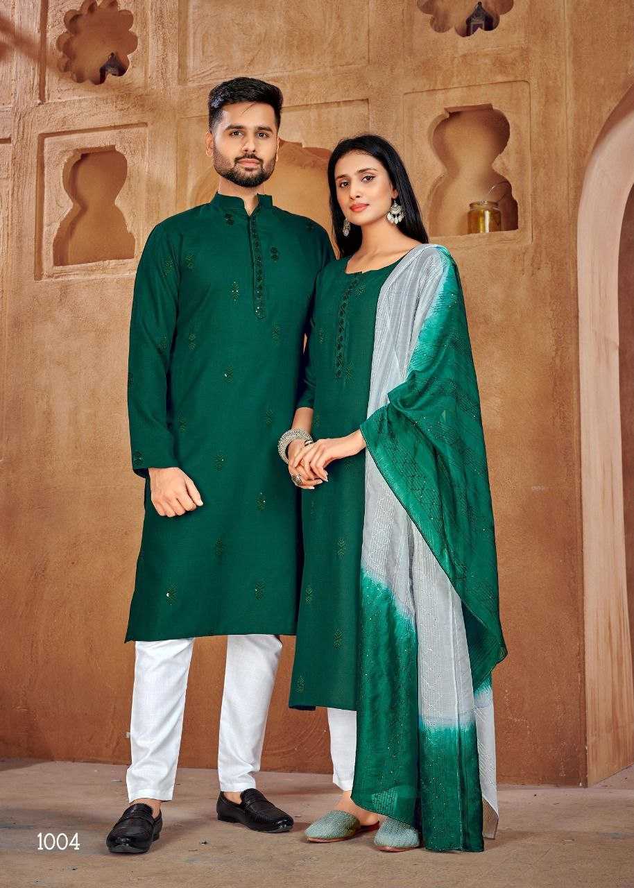 YNF PURE COTTON KESH246 Couple Goal V-2 COUPLE WEAR WHOLESALE MENS KURTA PAYJAM & FEMALE KURTIS BOTTOM MANUFACTURER- Kapda Export