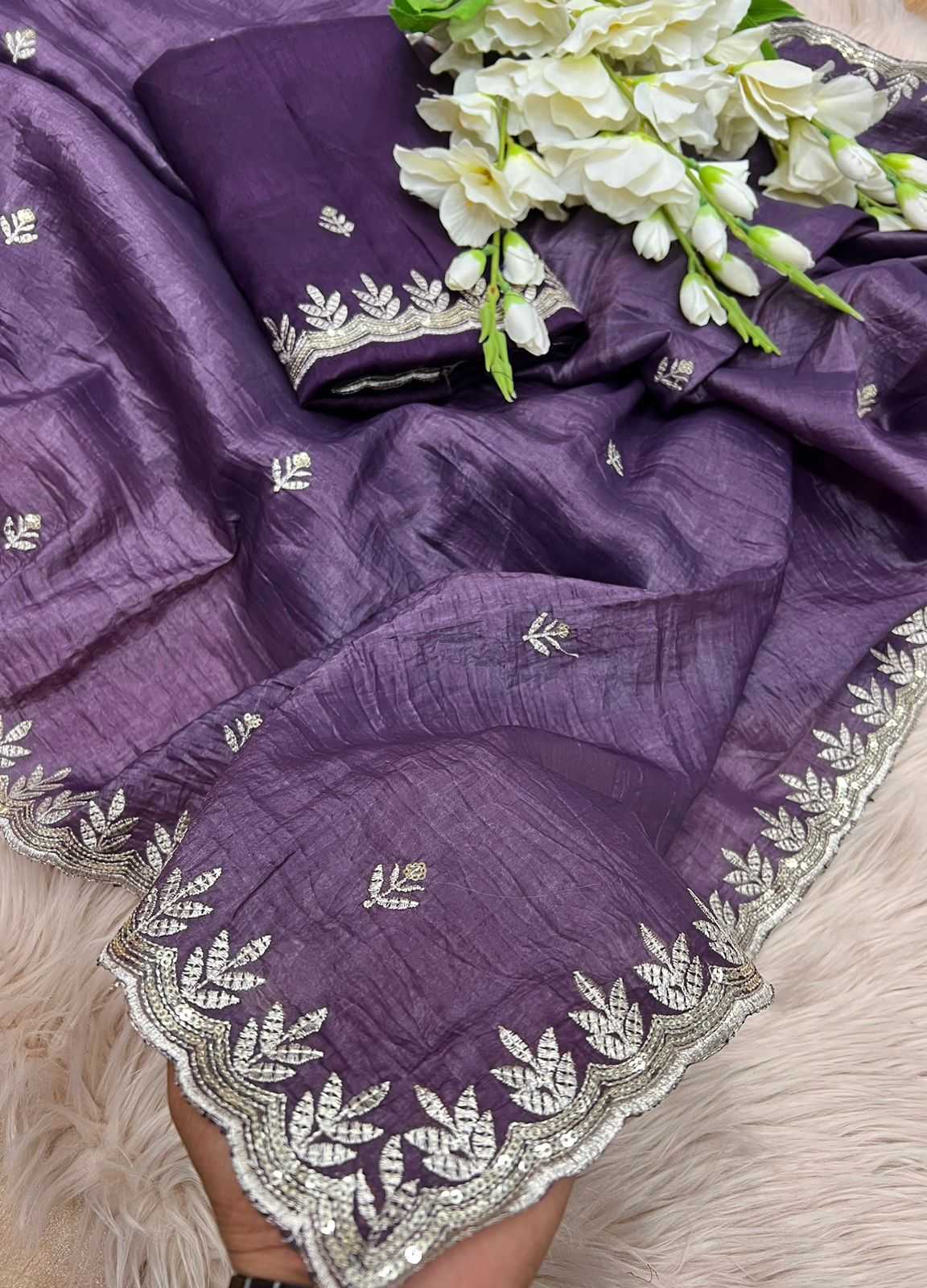 YNF SILK RIN104 APE136 SAREES WHOLESALE TISSUE SILK SAREES SEQUENCE EMBROIDERED SAREES MANUFACTURER- Kapda Export