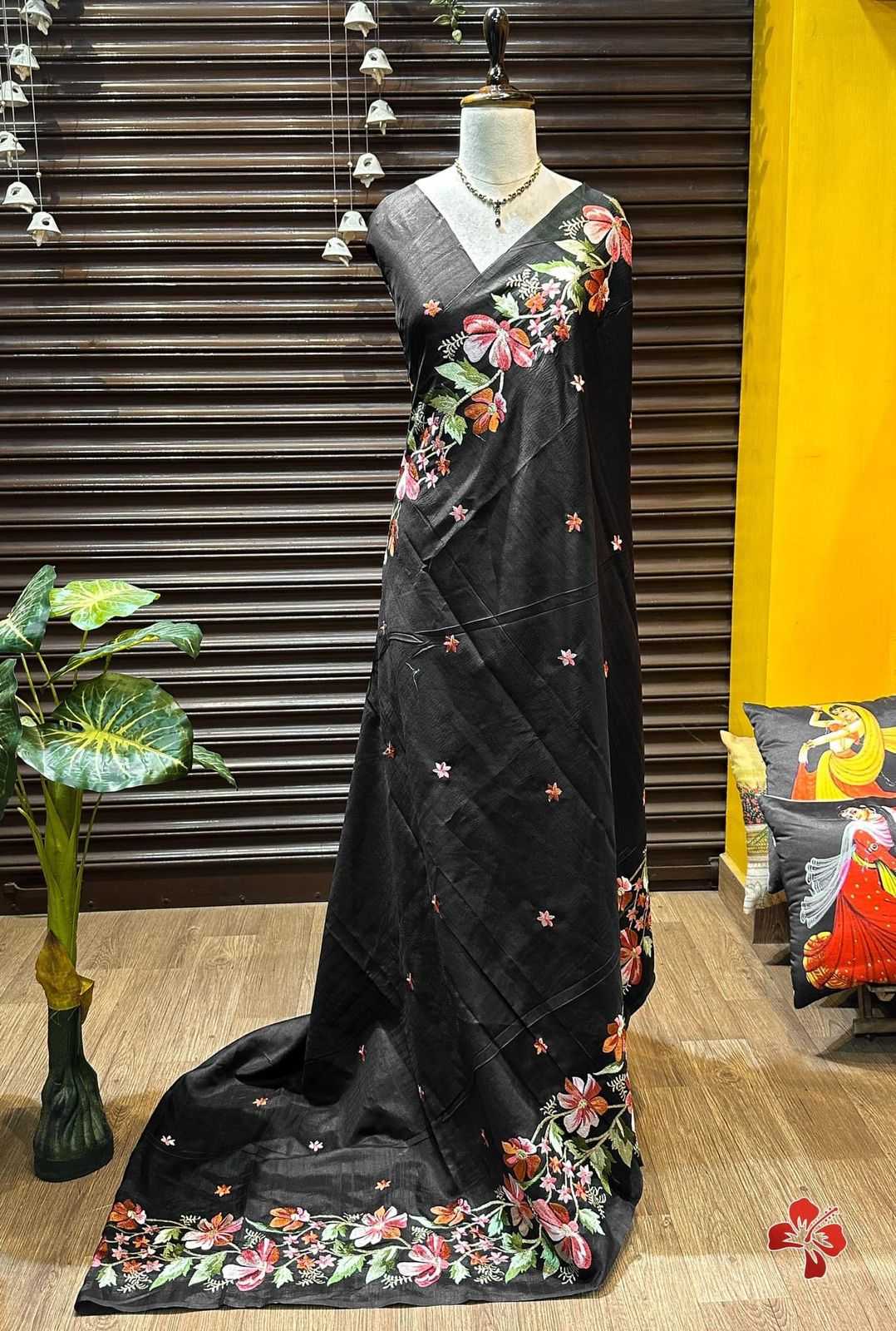 YNF SILK RIN163 RAE44 SAREES WHOLESALE LADIES EMBROIDERED BLACK SILK SAREES MANUFACTURER- Kapda Export