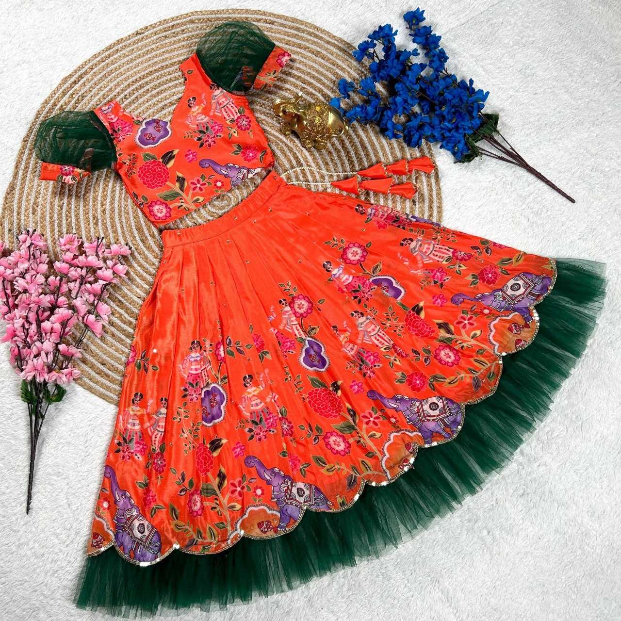 YNF SOFT CHINON KESH109 160 WHOLESALE KIDS LEHENGA TRADITIONAL ETHNIC LEHENGA KIDS FESTIVEL LEHANGA MANUFACTURER- Kapda Export