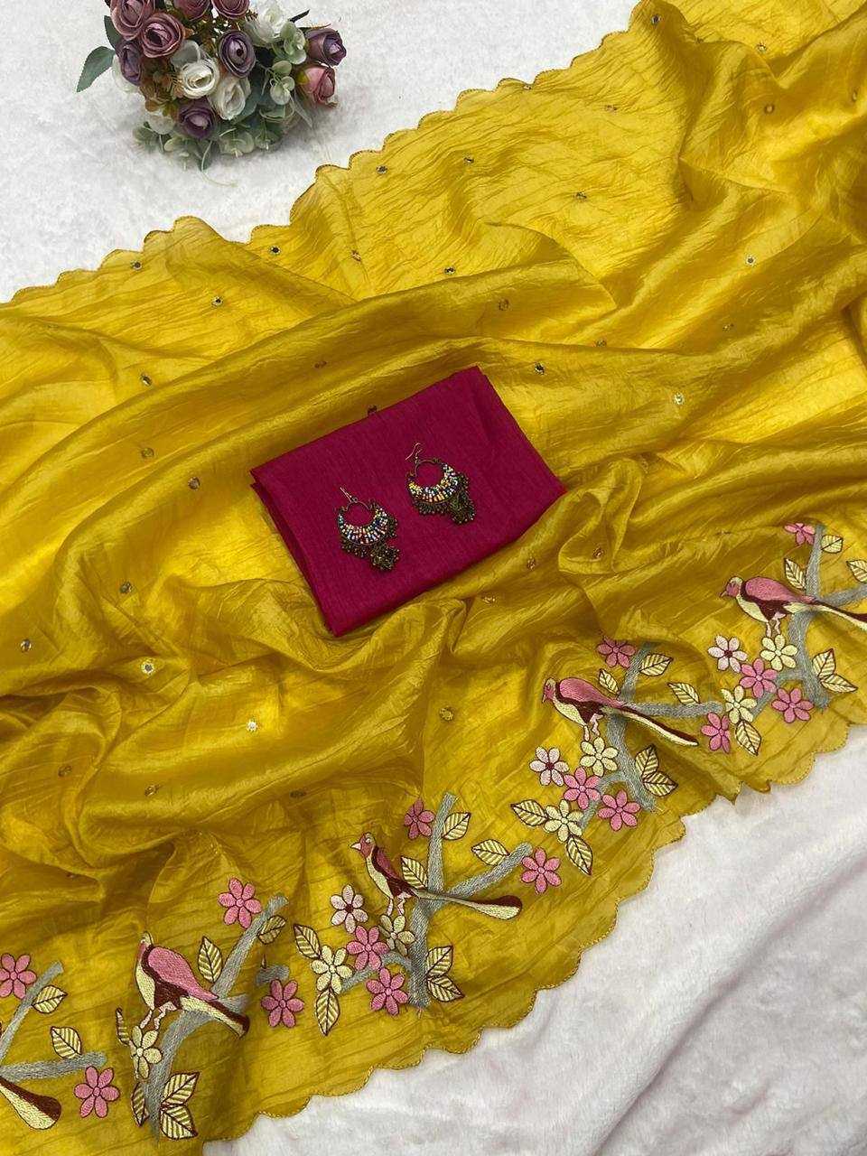 YNF SOFT GOLD CRUSH KESH250 RGF07 SAREES WHOLESALE EMBROIDERED CUT WORK FANCY SAREES MANUFACTURER- Kapda Export