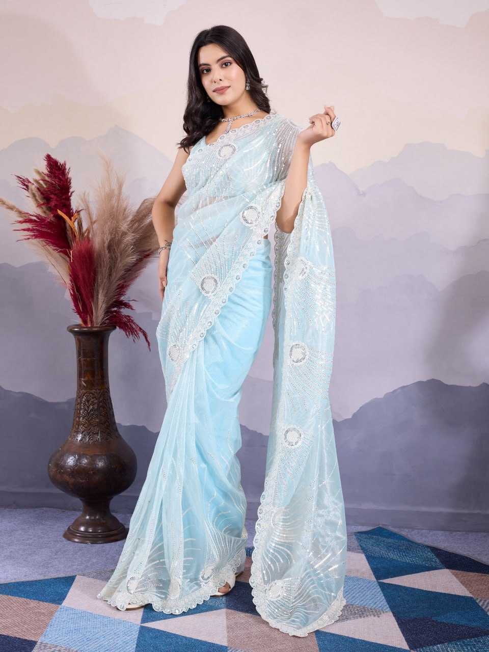 YNF SOFT NET RIN188 Kohinoor1 SAREES WHOLESALE SEQUENCE EMBROIDERED NET FESTIVE SAREES MANUFACTURER- Kapda Export