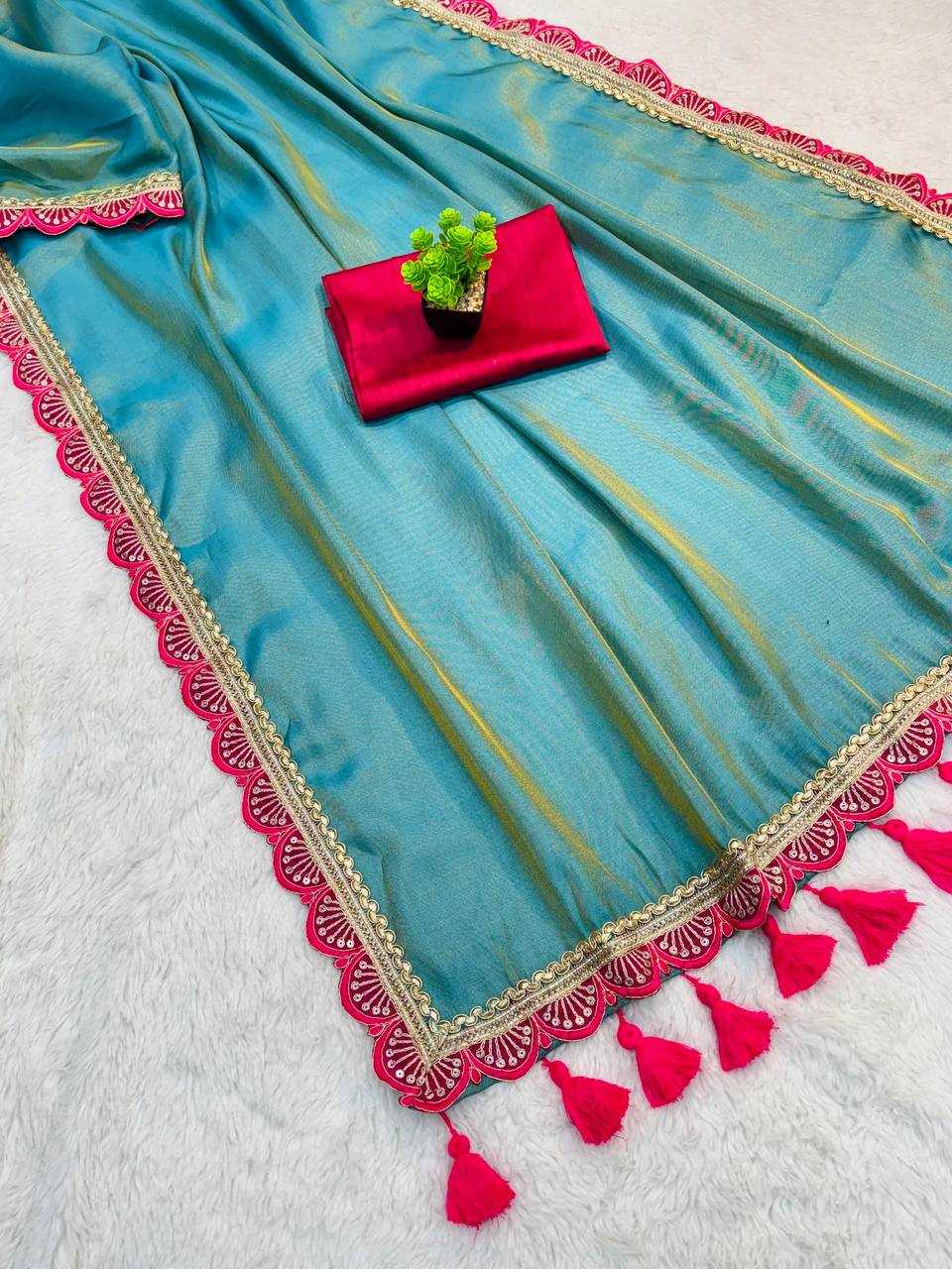 YNF TISSUE SILK KESH162 VRT105 SAREES WHOLESALE PLAIN TISSUE SILK  LACE BORDER  SAREES MANUFACTURER- Kapda Export