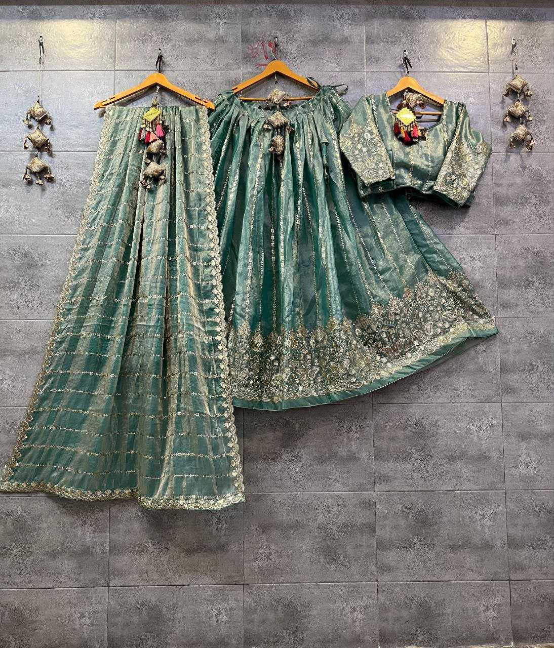 YNF TISSUE SILK KESH179 AHB105 LEHENGAS WHOLESALE DESIGNER SILK WEDDING SEQUNIS LEHENGAS MANUFACTURER- Kapda Export