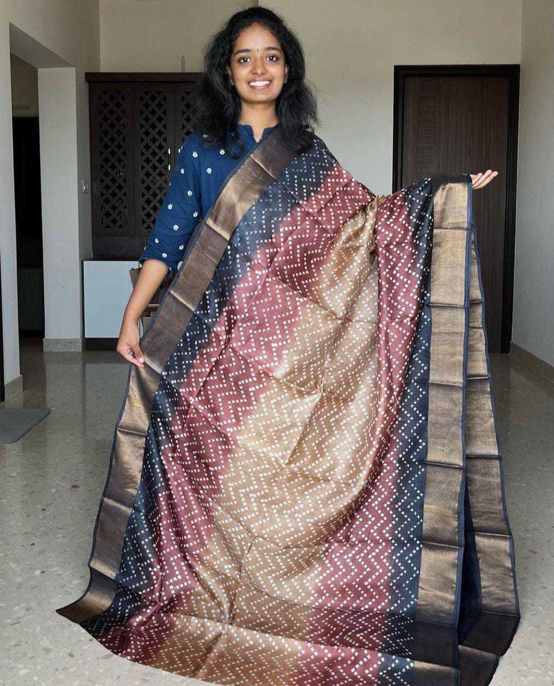 YNF TUSSAR SILK RIN149 MKD171 SILK SAEES WHOLESALE TUSSAR SILK HANDLOOM ZARI BORDER SILK SAREES MANUFACTURER- Kapda Export