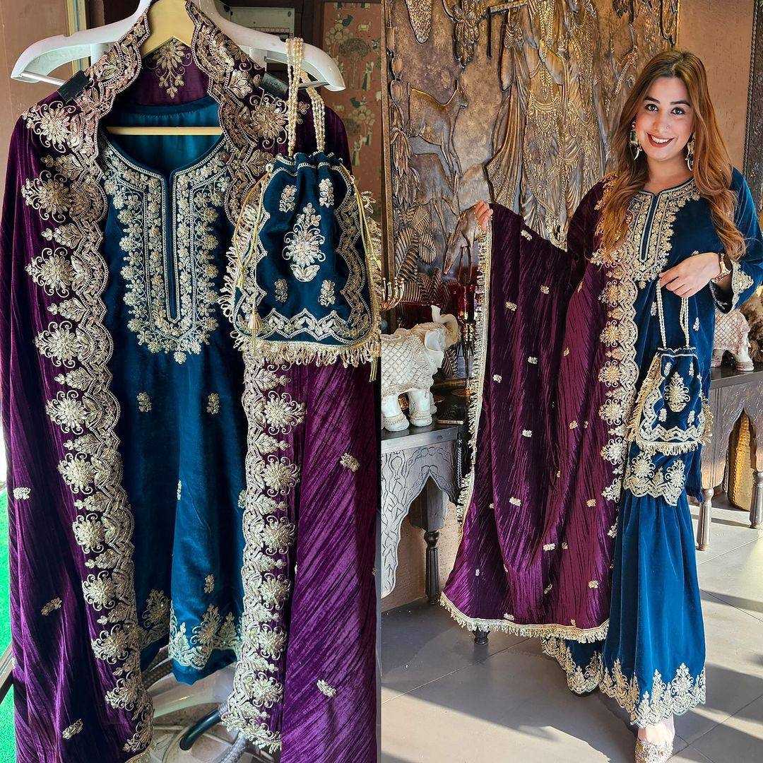 YNF VELVET KESH123 5212 SUITS & DRESSES WHOLESALE EMBROIDEREY WEDDING SHARARA SALWAR VELVET SUITS MANUFACTURE- Kapda Export