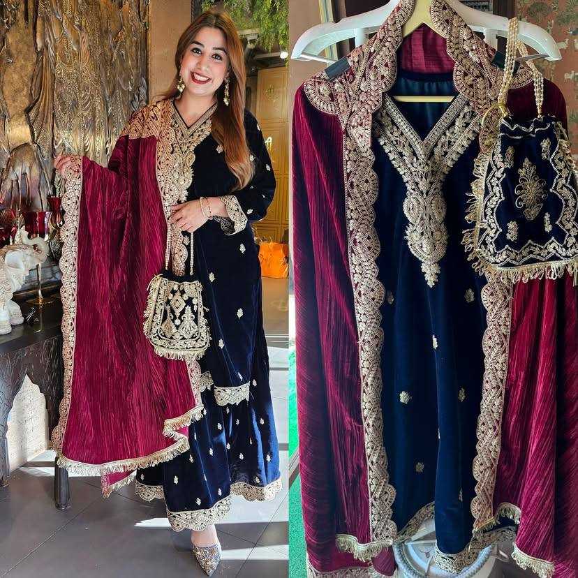 YNF VELVET KESH158 9001 SUITS & DRAESSES WHOLESALE EMBROIDEREY WEDDING SHARARA SALWAR VELVET SUITS MANUFACTURE- Kapda Export