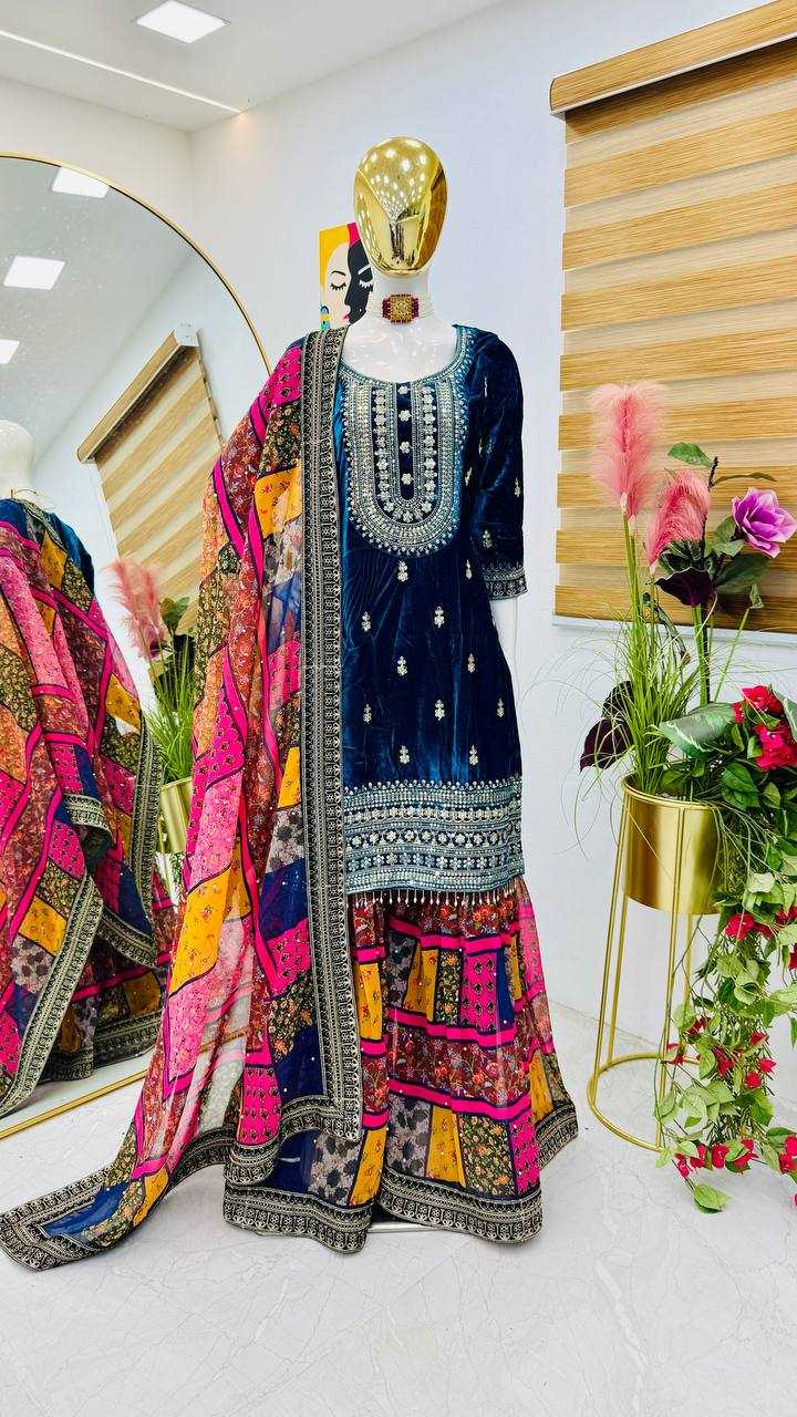 YNF VELVET KESH158 9002 SUITS & DRESSES WHOLESALE EMBROIDEREY WEDDING SHARARA SALWAR VELVET SUITS MANUFACTURE- Kapda Export