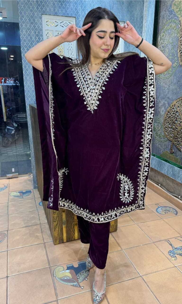 YNF VELVET KESH259 1006 KURTIS WHOLESALE EMBROIDERED PARTY WEAR KAFTAN V NECK KURTI WITH BOTTOM KURTIS MANUFACTURER- Kapda Export