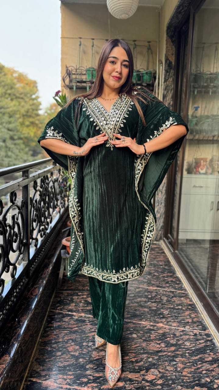 YNF VELVET KESH259 1006 KURTIS WHOLESALE EMBROIDERED PARTY WEAR KAFTAN V NECK KURTI WITH BOTTOM KURTIS MANUFACTURER- Kapda Export