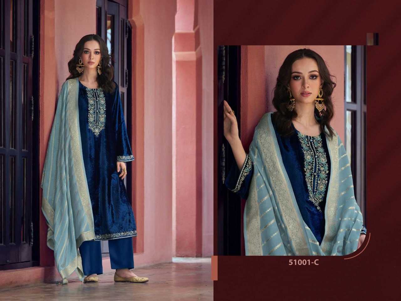 YNF VELVET RIN131 51001 SUITS & DRESSES WHOLESALE SEMI STITCHED EMBROIDERED WEDDING SUITS MANUFACTURER- Kapda Export