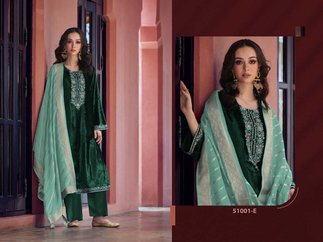 YNF VELVET RIN131 51001 SUITS & DRESSES WHOLESALE SEMI STITCHED EMBROIDERED WEDDING SUITS MANUFACTURER- Kapda Export