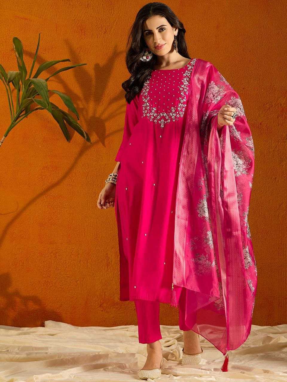 YNF VISCOSE CHANDERI RIN174 RAVIYA SUITS & DRESSES WHOLESALE EMBROPIDERY CHANDERI WEDDING PINK SUITS MANUFACTURE- Kapda Export