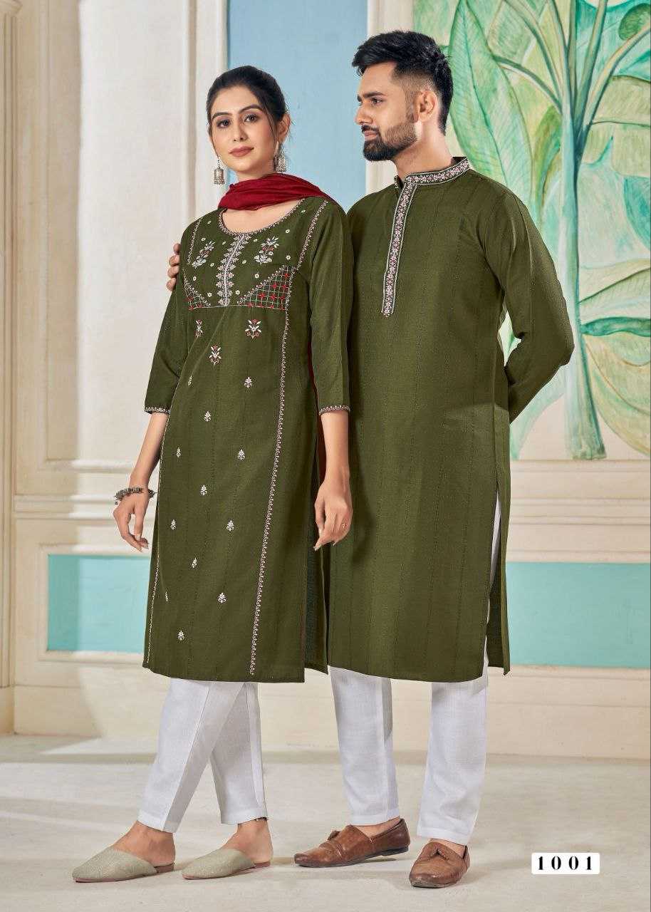 YNF VISCOSE KESH246 Soul Mates COUPLE WEAR WHOLESALE MENS KURTA PAYJAM & FEMALE KURTIS BOTTOM MANUFACTURER- Kapda Export