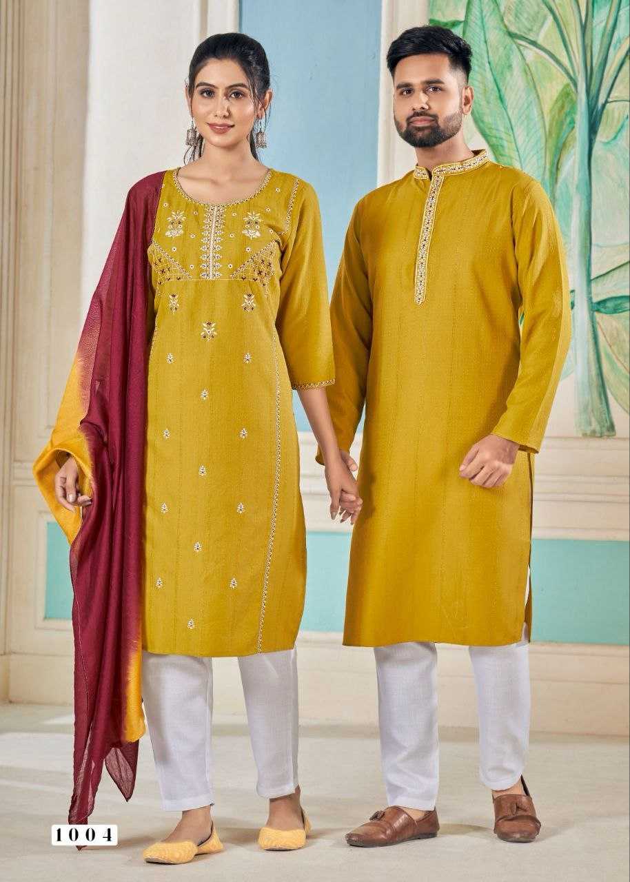 YNF VISCOSE KESH246 Soul Mates COUPLE WEAR WHOLESALE MENS KURTA PAYJAM & FEMALE KURTIS BOTTOM MANUFACTURER- Kapda Export